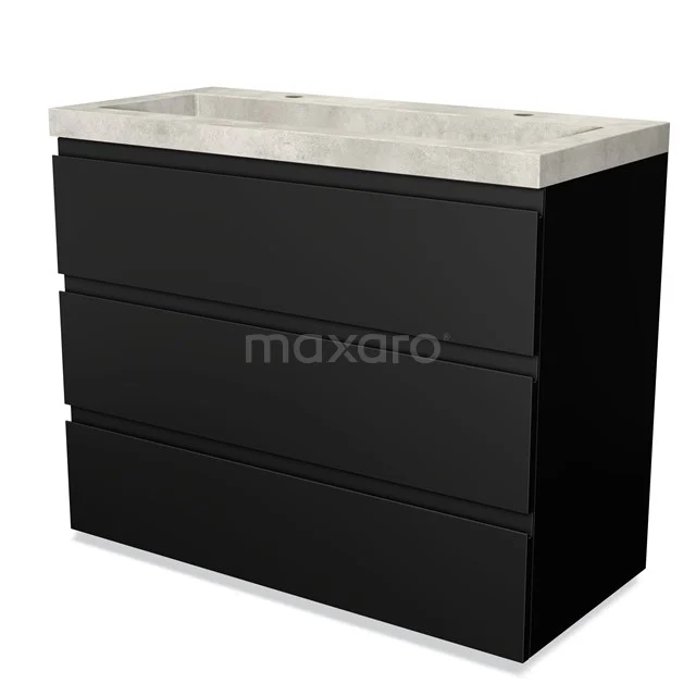 Modulo Vanity units with basin | 100 cm Matte black Handle-less front Concrete 3 drawers BMW19-00567