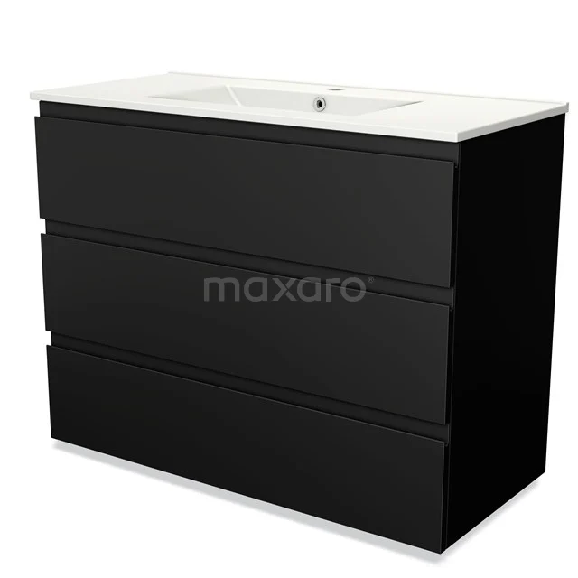 Modulo Vanity units with basin | 100 cm Matte black Handle-less front Ceramic 3 drawers BMW19-00570