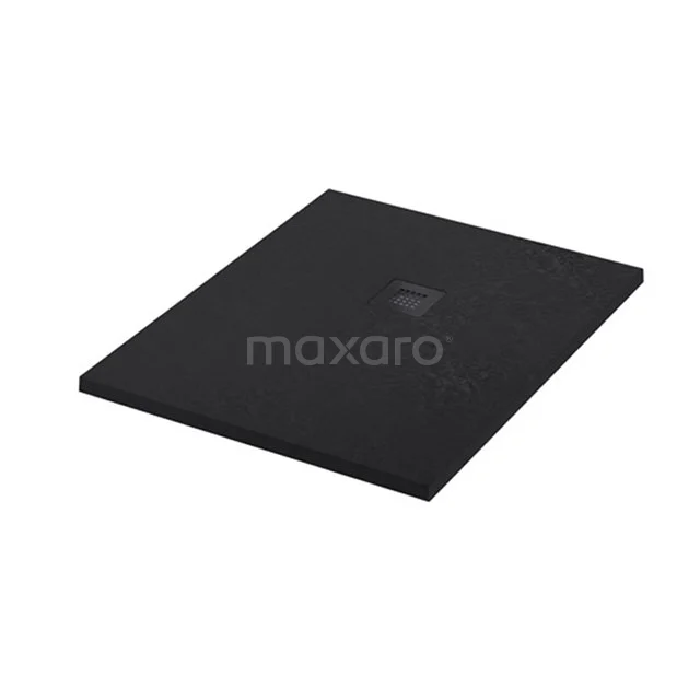 Schwarze rechteckige Duschwanne aus Steinverbund, rutschfeste Oberfläche, modernes Design für das Badezimmer.