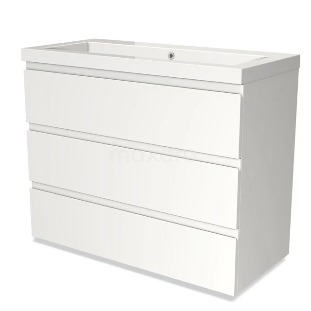 Wit badkamermeubel met drie lades, strak design van hout uit de moderne "Elegance" serie.