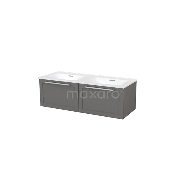 Modulo+ Vanity units with basin | 120 cm Basalt Frame front Ceramic 2 Side-by-side drawers BMP004721 Double basin in grey with sleek design and white ceramic countertop wash basins, ideal as a modern bathroom unit.