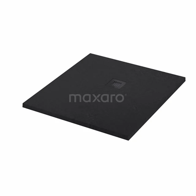 Viereckige schwarze Duschfläche aus mattem Verbundmaterial, elegantes Design, ideal für moderne Bäder.