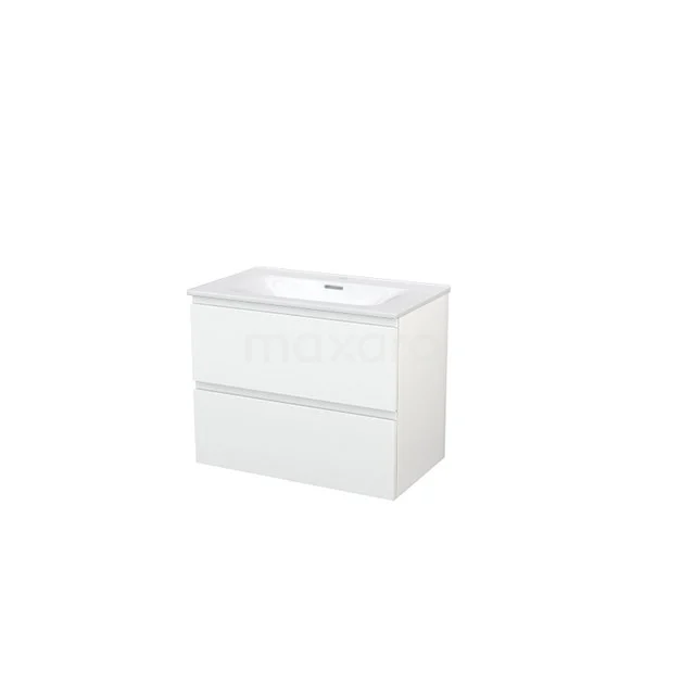 White floating bathroom unit with 2 drawers, modern design, including integrated vanity units with basin, perfect for a sleek bathroom style.