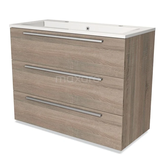 Modulo Vanity units with basin | 100 cm Oak Flat front Mineral marble 3 drawers BMW19-00879
