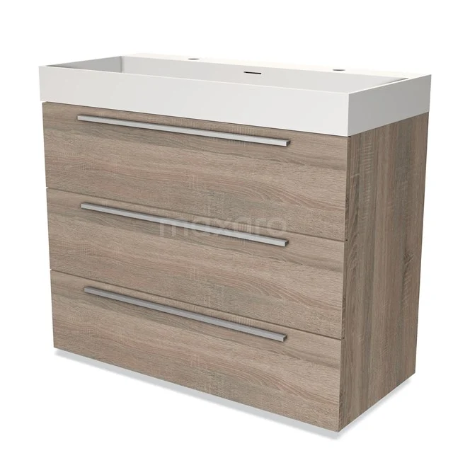 Wooden Bathroom unit with three drawers, rectangular white sink and a modern finish, ideal for stylish bathrooms.