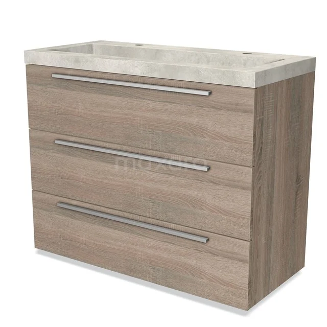 Wooden Bathroom unit with 3 drawers, light oak finish and white ceramic basin, perfect for stylish bathrooms.