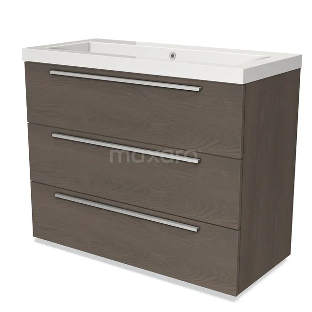 Modulo Vanity units with basin | 100 cm Dark brown oak Flat front Mineral marble 3 drawers BMW19-01034
