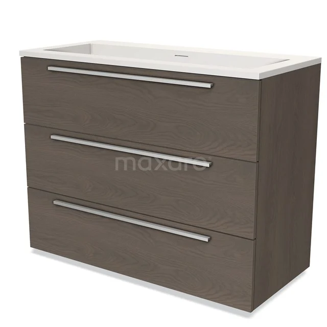 Modulo Vanity units with basin | 100 cm Dark brown oak Flat front Solid surface 3 drawers BMW19-01041