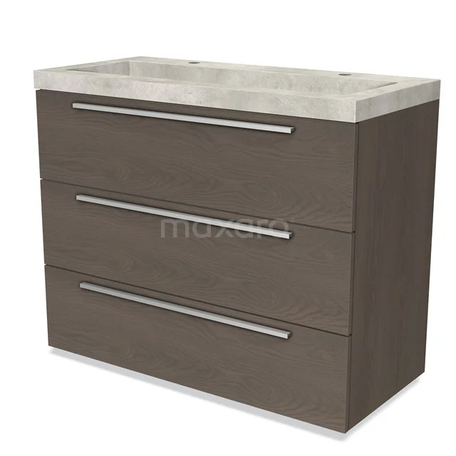 Modulo Vanity units with basin | 100 cm Dark brown oak Flat front Concrete 3 drawers BMW19-01047