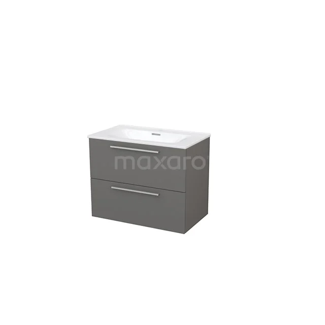 Modulo+ Bathroom furniture with sink | 80 cm Basalt Flat front Ceramic 2 Stacked drawers BMP004755 Grey bathroom unit with two drawers and white vanity units with basin, sleek design, ideal for modern bathrooms.