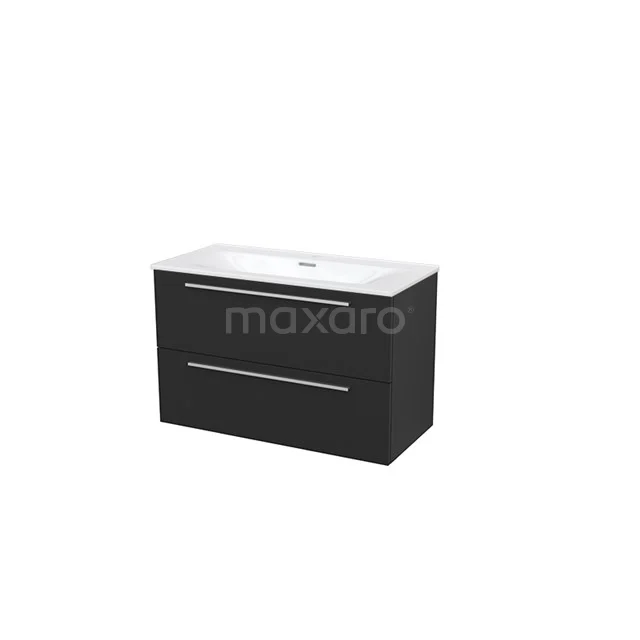 Modulo+ Vanity units with basin | 100 cm Carbon front 2 Stacked drawers BMP004761 Black Bathroom unit with two drawers and white vanity units with basin, modern design in high-gloss finish, ideal for a stylish bathroom.