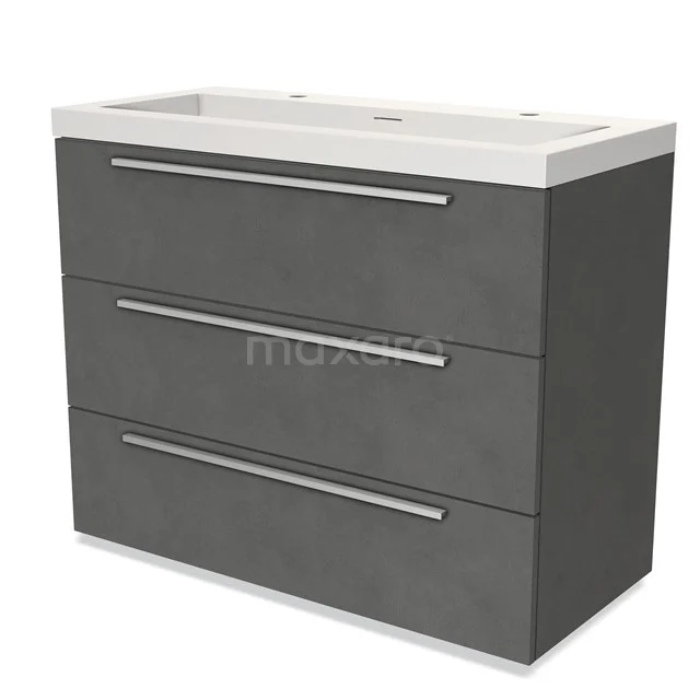 Modulo Vanity units with basin | 100 cm Dark grey concrete Flat front Solid surface 3 drawers BMW19-01140