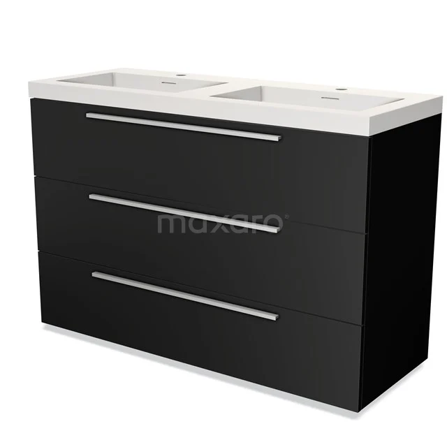 Modulo Vanity units with basin | 120 cm Matte black Flat front Solid surface 3 drawers BMW19-01157