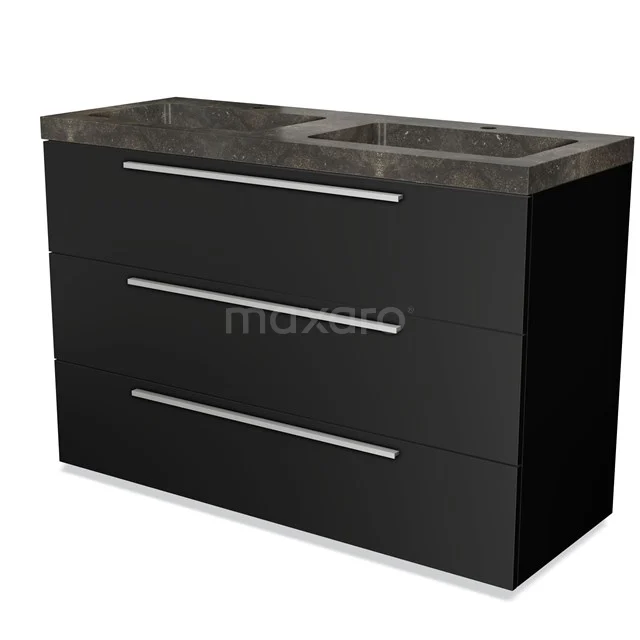 Modulo Vanity units with basin | 120 cm Matte black Flat front Natural stone 3 drawers BMW19-01159