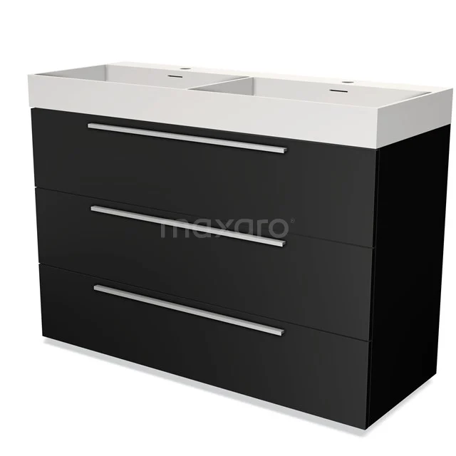 Modulo Vanity units with basin | 120 cm Matte black Flat front Solid surface 3 drawers BMW19-01160