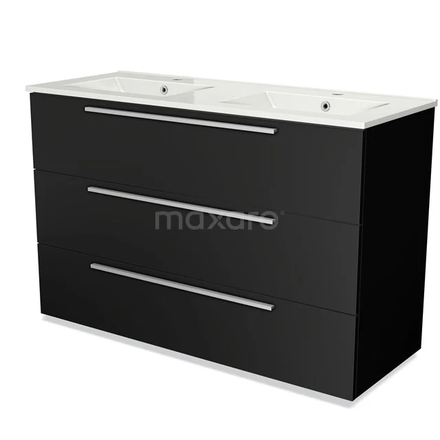 Modulo Vanity units with basin | 120 cm Matte black Flat front Ceramic 3 drawers BMW19-01163
