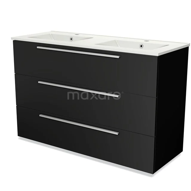 Modulo Vanity units with basin | 120 cm Matte black Flat front Ceramic 3 drawers BMW19-01164