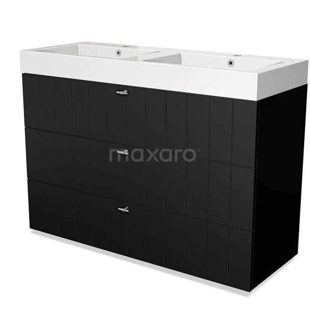 Black bathroom unit with vanity units with basin, sleek design and three drawers, perfect for a modern bathroom design.