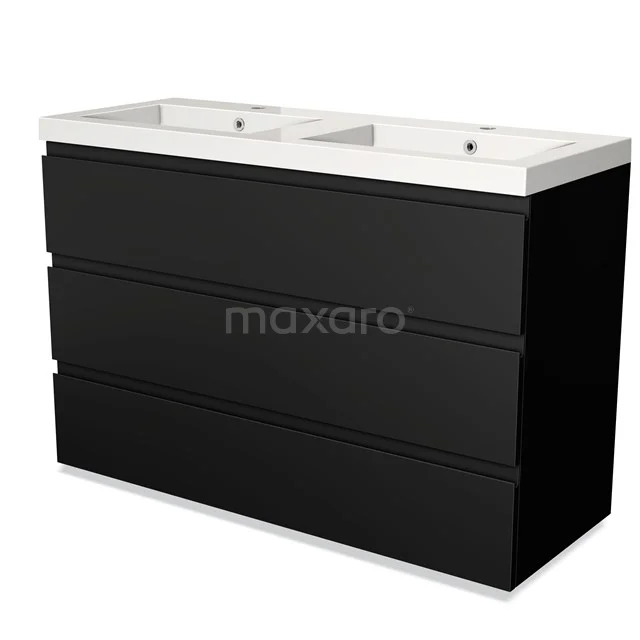 Modulo Vanity units with basin | 120 cm Matte black Handle-less front Mineral marble 3 drawers BMW19-01183