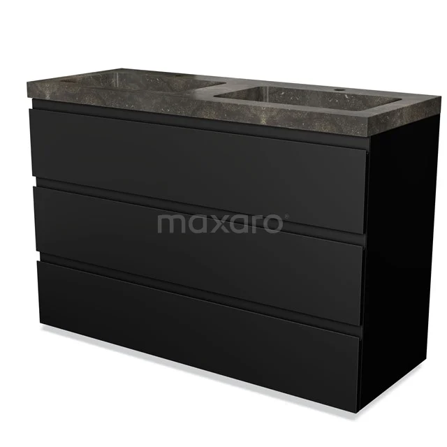 Modulo Vanity units with basin | 120 cm Matte black Handle-less front Natural stone 3 drawers BMW19-01187