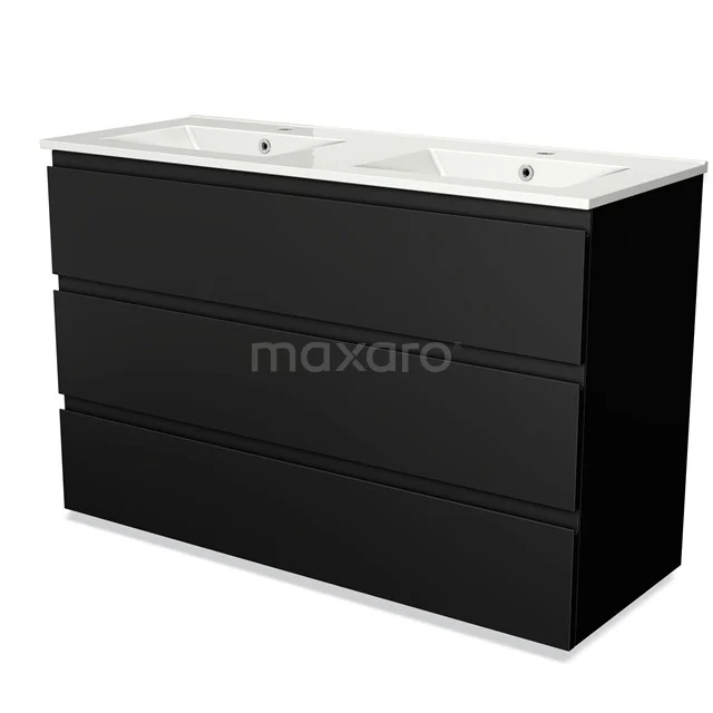 Modulo Vanity units with basin | 120 cm Matte black Handle-less front Ceramic 3 drawers BMW19-01191