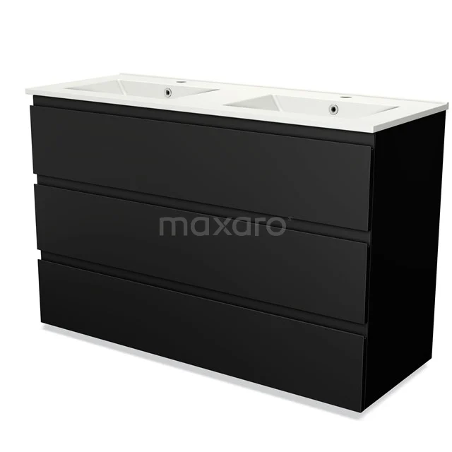 Modulo Vanity units with basin | 120 cm Matte black Handle-less front Ceramic 3 drawers BMW19-01192