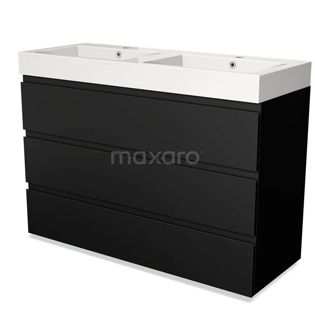 Modulo Vanity units with basin | 120 cm Matte black Handle-less front Mineral marble 3 drawers BMW19-01193