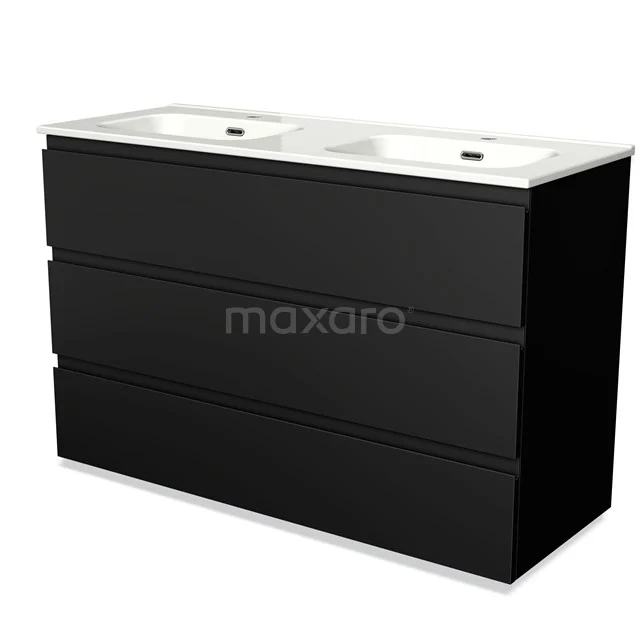 Modulo Vanity units with basin | 120 cm Matte black Handle-less front Ceramic 3 drawers BMW19-01194