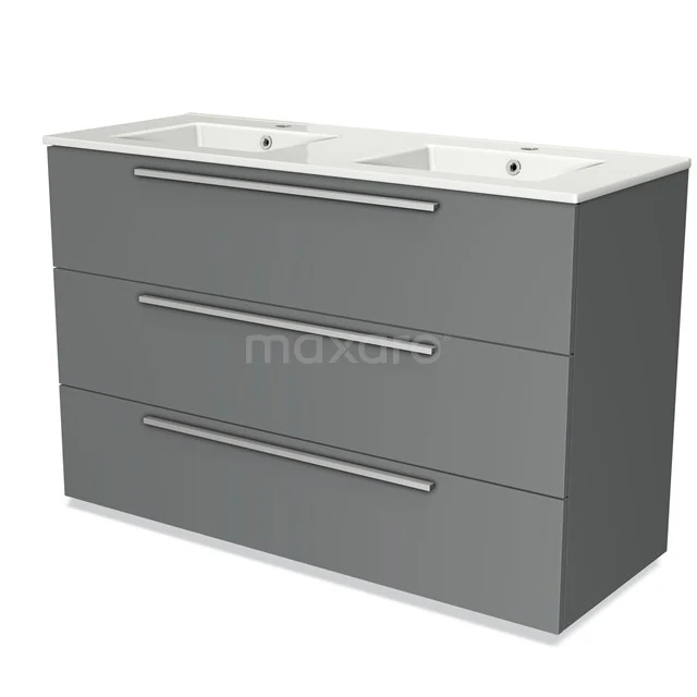 Modulo Vanity units with basin | 120 cm Mid grey Flat front Ceramic 3 drawers BMW19-01195