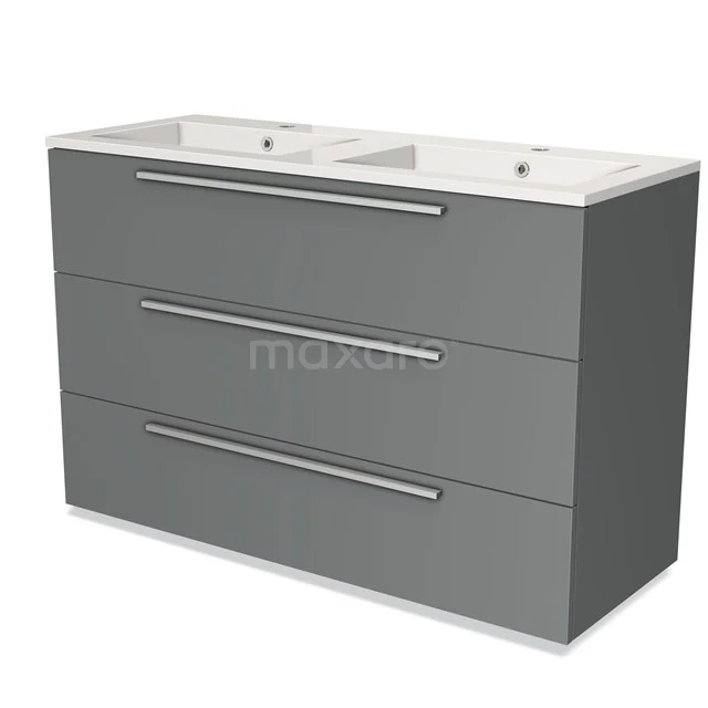 Modulo Vanity units with basin | 120 cm Mid grey Flat front Mineral marble 3 drawers BMW19-01198