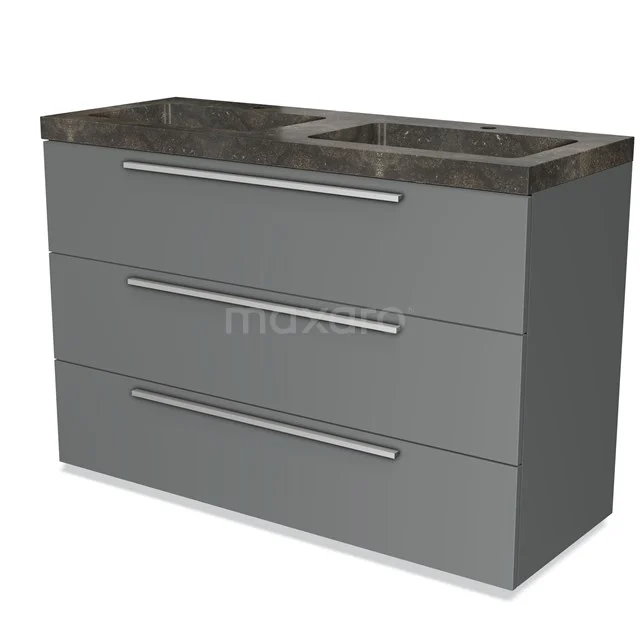Modulo Vanity units with basin | 120 cm Mid grey Flat front Natural stone 3 drawers BMW19-01201