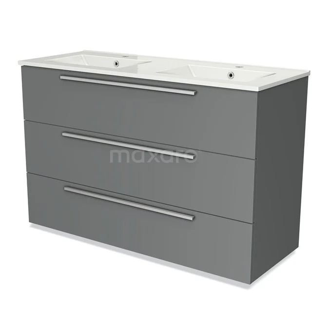 Bathroom cabinet in grey with double basin, three spacious drawers and a modern design, ideal for organised bathroom storage.