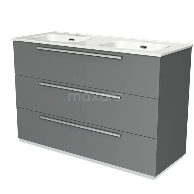 Modulo Vanity units with basin | 120 cm Mid grey Flat front Ceramic 3 drawers BMW19-01208