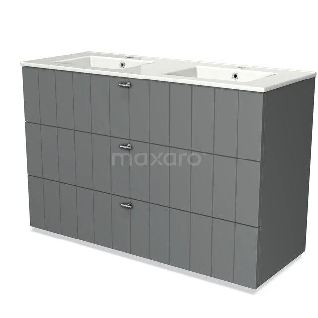 Modulo Vanity units with basin | 120 cm Mid grey Slat front Ceramic 3 drawers BMW19-01209