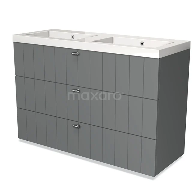 Modulo Vanity units with basin | 120 cm Mid grey Slat front Mineral marble 3 drawers BMW19-01210