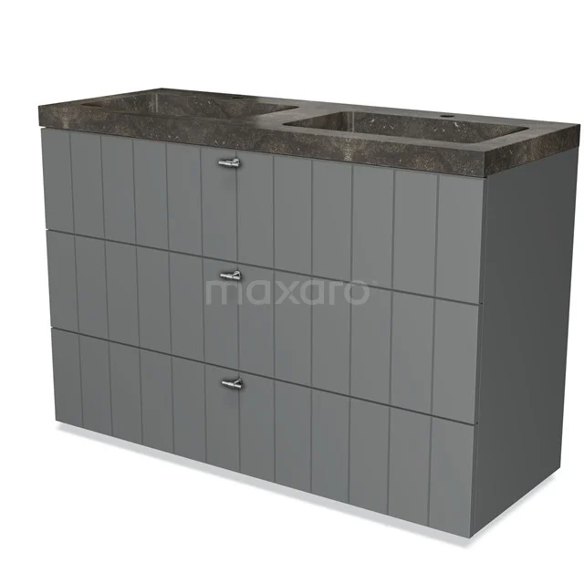 Modulo Vanity units with basin | 120 cm Mid grey Slat front Natural stone 3 drawers BMW19-01215