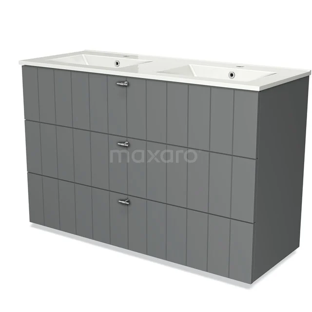 Modulo Vanity units with basin | 120 cm Mid grey Slat front Ceramic 3 drawers BMW19-01219