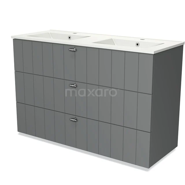 Modulo Vanity units with basin | 120 cm Mid grey Slat front Ceramic 3 drawers BMW19-01220