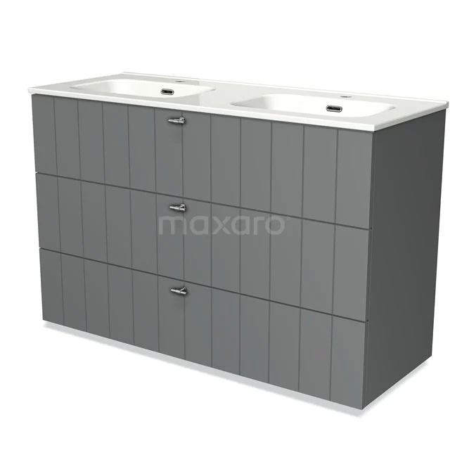 Modulo Vanity units with basin | 120 cm Mid grey Slat front Ceramic 3 drawers BMW19-01222