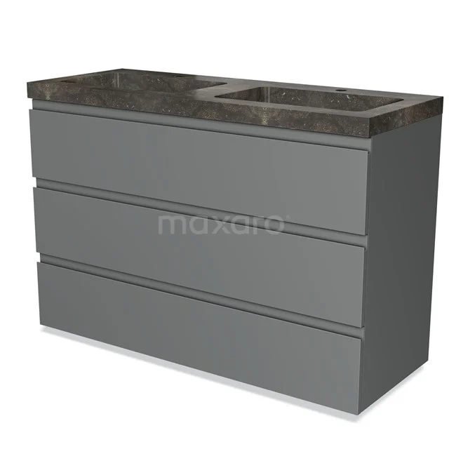 Modulo Vanity units with basin | 120 cm Mid grey Handle-less front Natural stone 3 drawers BMW19-01229