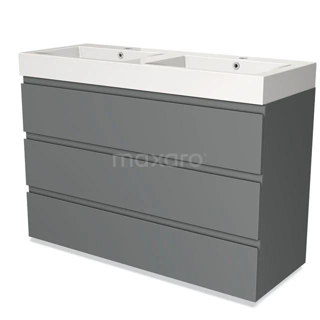 Modulo Vanity units with basin | 120 cm Mid grey Handle-less front Mineral marble 3 drawers BMW19-01235