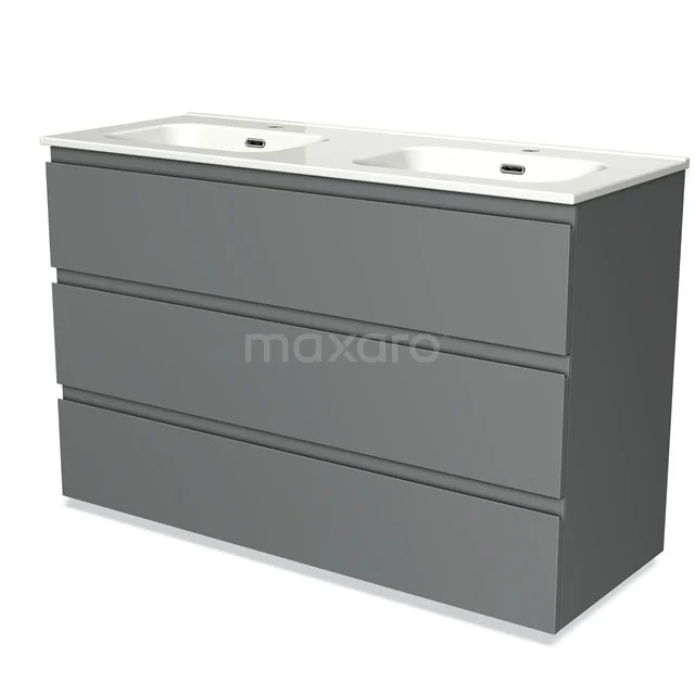 Grey bathroom unit with vanity units with basin, sleek design and three drawers, ideal for modern bathrooms.