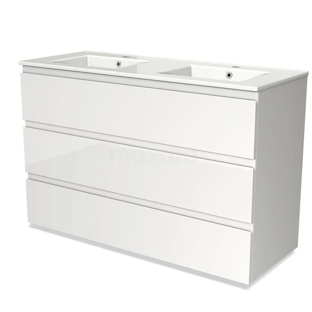 Modulo Vanity units with basin | 120 cm High-gloss white Handle-less front Ceramic 3 drawers BMW19-01265