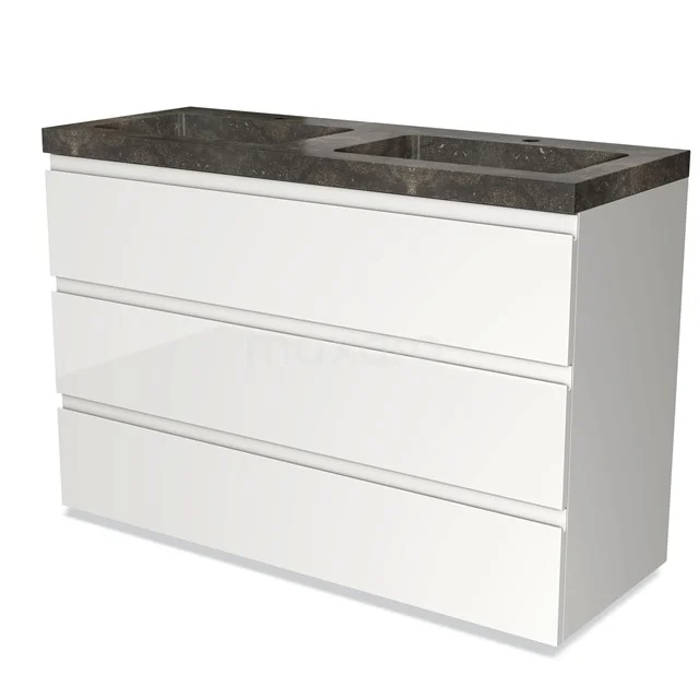 Modulo Vanity units with basin | 120 cm High-gloss white Handle-less front Natural stone 3 drawers BMW19-01271