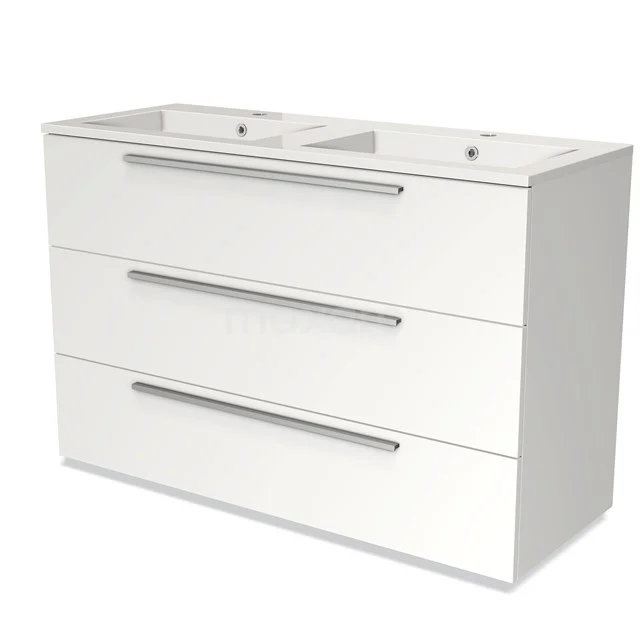 Modulo Vanity units with basin | 120 cm Matte white Flat front Mineral marble 3 drawers BMW19-01282