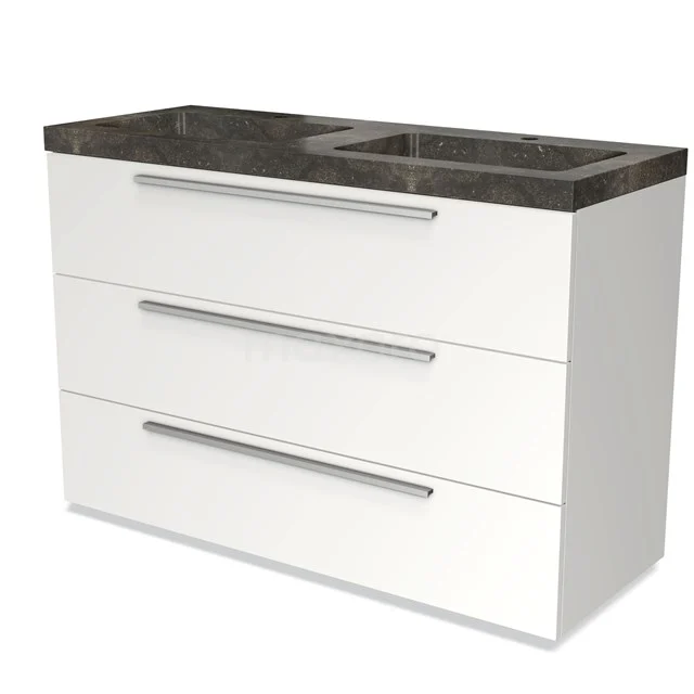 Modulo Vanity units with basin | 120 cm Matte white Flat front Natural stone 3 drawers BMW19-01285