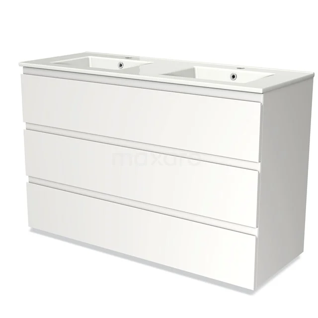 Modulo Vanity units with basin | 120 cm Matte white Handle-less front Ceramic 3 drawers BMW19-01307