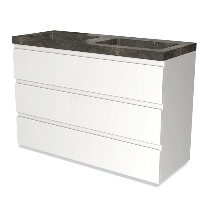 Modulo Vanity units with basin | 120 cm Matte white Handle-less front Natural stone 3 drawers BMW19-01313