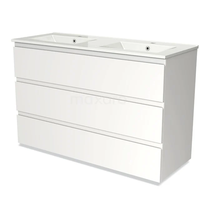 Modulo Vanity units with basin | 120 cm Matte white Handle-less front Ceramic 3 drawers BMW19-01317