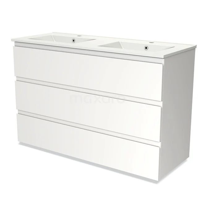 Modulo Vanity units with basin | 120 cm Matte white Handle-less front Ceramic 3 drawers BMW19-01318